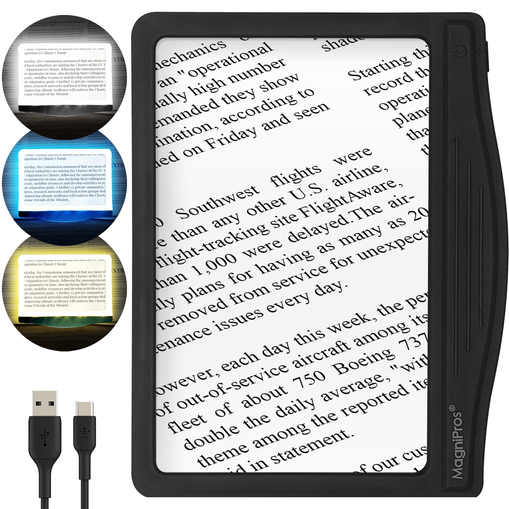 [Rechargeable] 3X Large Ultra Bright LED Page Magnifier with 12 Anti-Glare Dimmable LEDs (More Evenly Lit Viewing Area & Relieve Eye Strain)-Ideal for Reading Small Prints & Low Vision Seniors