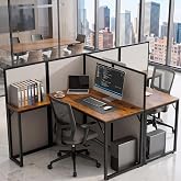 TooCust 2 Person Cubicle Desk with Privacy Panels, Office Cubicles, Cubicle Desk &ndash; 95&rdquo;L x 47&rdquo;W L-Shaped Double Workstation with Privacy Panels, Heavy-Duty 1.5&Prime; Steel Frame (300 lb Capacity)