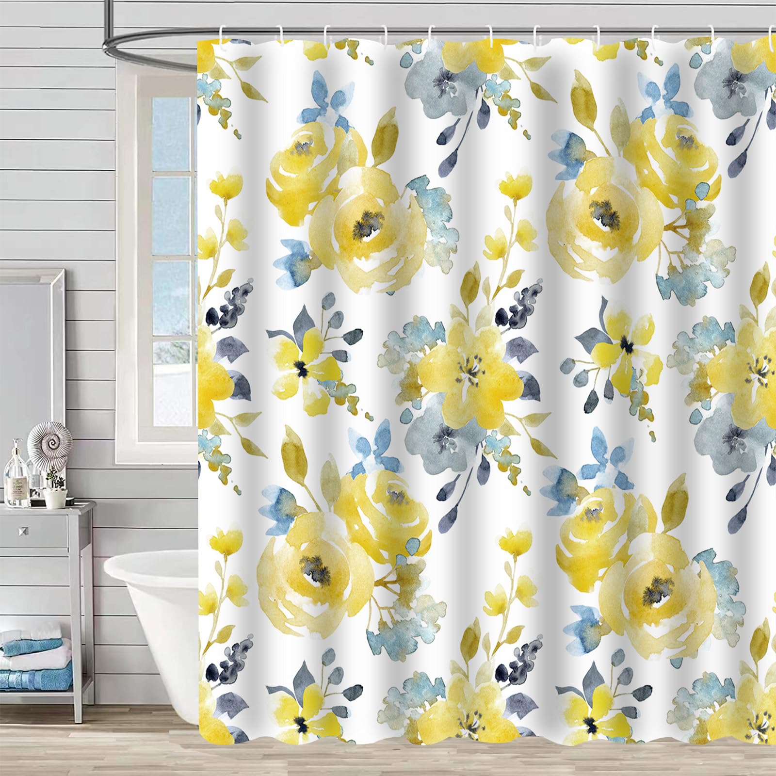 FAIRYGATE Beach Shower Curtain Floral Shower Curtain for Bathroom Colorful Leaves Bathroom Decoration Shower Curtains Set with Curtain Hooks B8119 — image 1