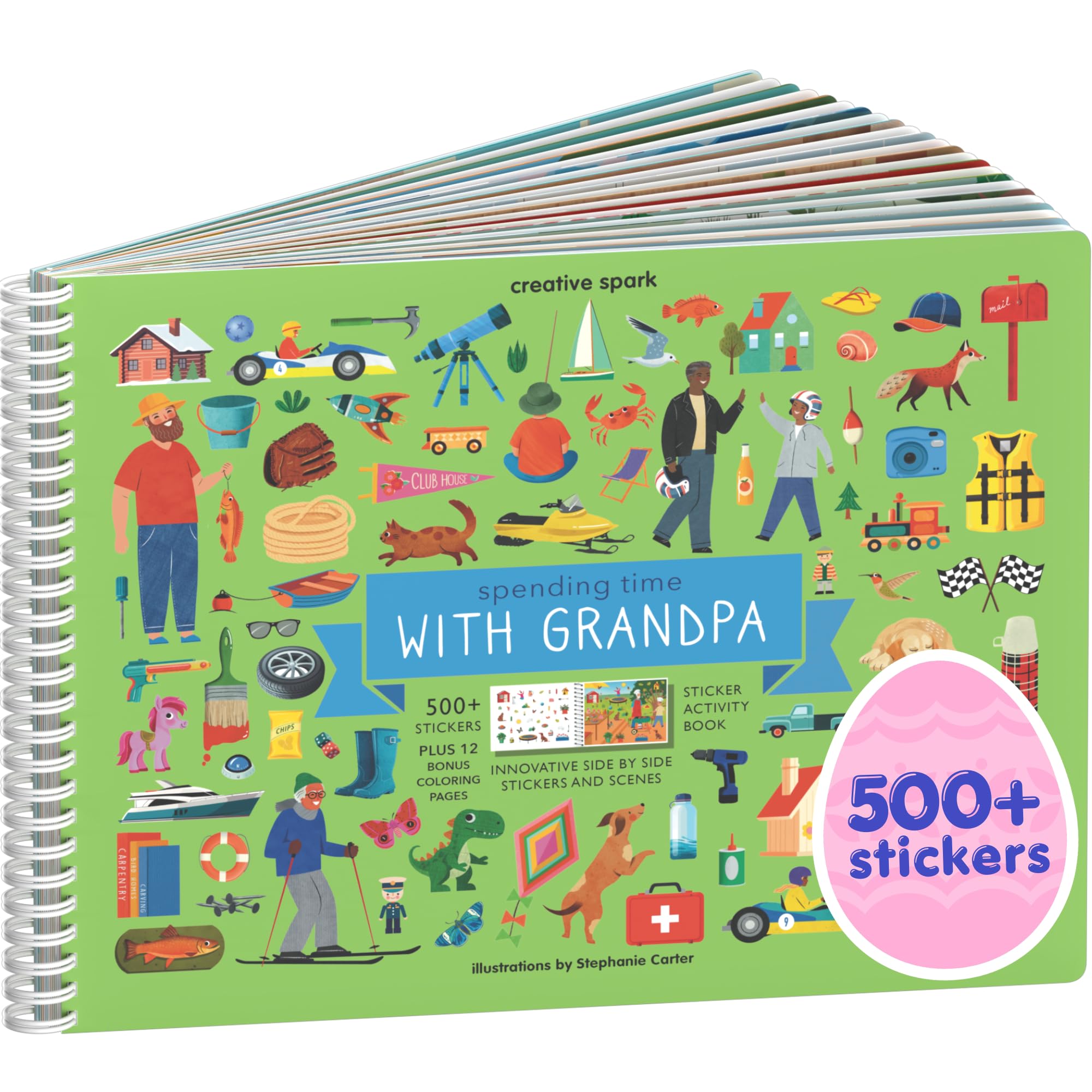Spending Time with Grandpa 500+ Kids Sticker Book by Cupkin Fun Toddler Travel Activity Coloring and Sticker Book, Easter Basket Stuffer, 12 Coloring Pages & Scenes for Children of 2–8 Years