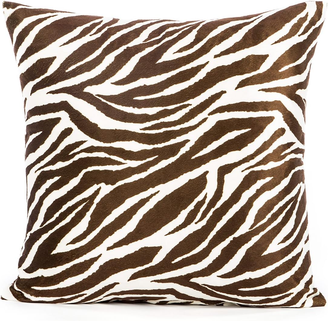 16" X 16" Dark Brown & Cream Microfiber Zebra Pattern Throw Pillow Cover
