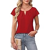 Blooming Jelly Womens Dressy Business Casual Tops Work Trendy Short Sleeve Shirts Summer Cute Pleated Blouses