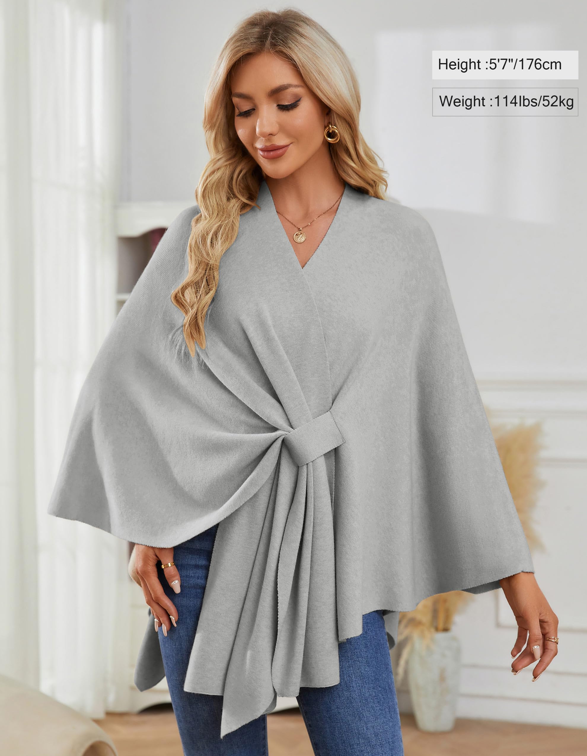 PULI Women's Elegant Shawl Wraps Soft Open Front Poncho Sweater for Spring Fall Winter