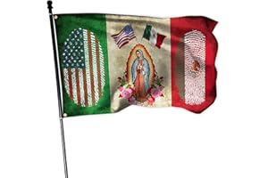VOZUN Mexico Flag 3x5 Ft Outdoor Mexican American Flag With Virgin Mary Flag Polyester Double Sided Mirror Printing for Outdoor House Indoor Outside Patriotic Friendship Banner Decor - Unique Holiday Gift
