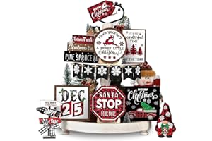 YYBD 9Pcs Winter Tiered Tray Decor Wooden Sign Farmhouse Winter Decoration Set Snowflake Tabletop Decor Rustic Wooden Tiered 