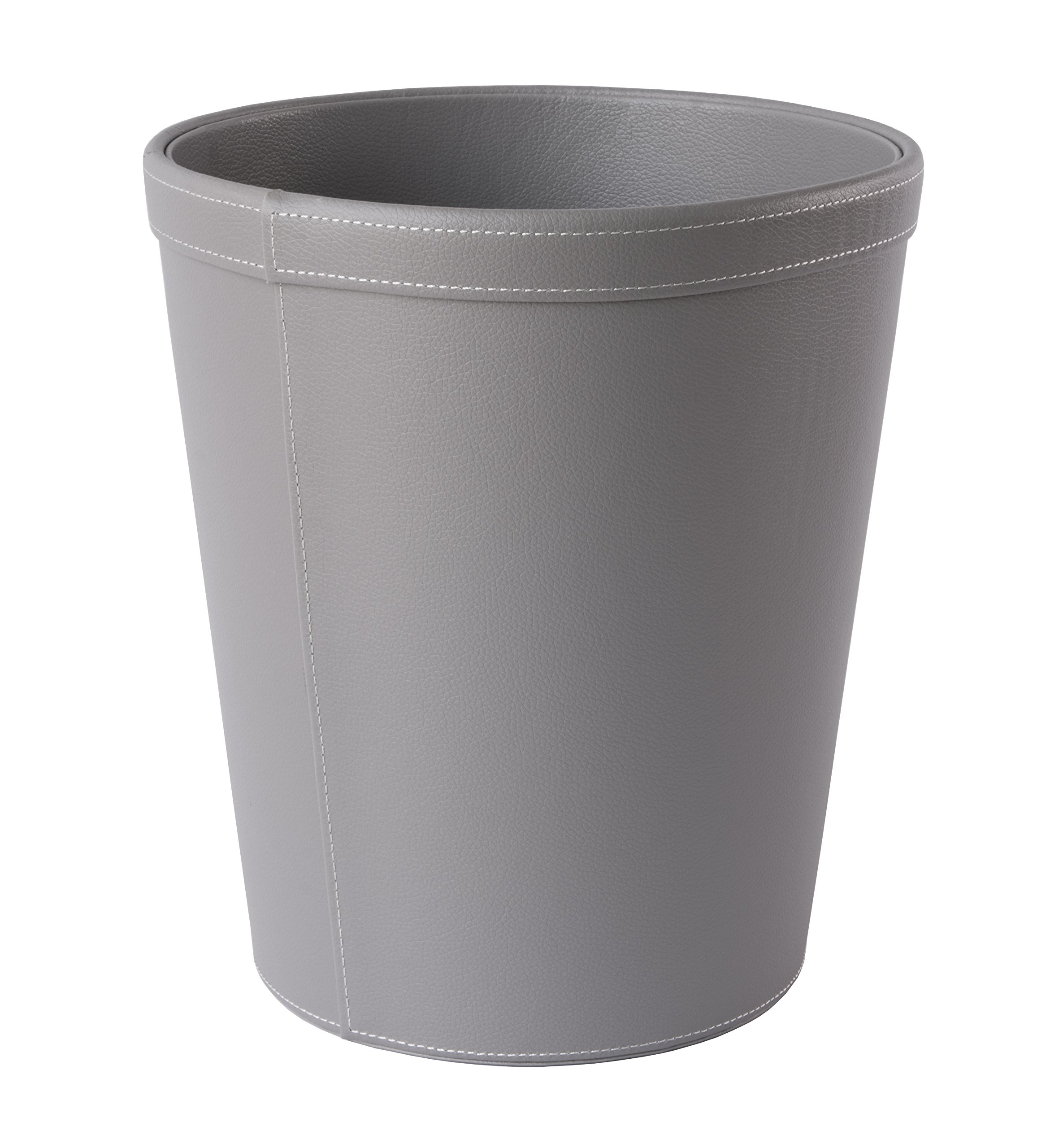 Osco Faux Leather Waste Bin - 10 Litre Round Waste Paper Basket - Stylish Leather Finish Bin for Home Office, Study, Bathroom, Desk - Easy Clean Surface - Compact & Elegant, Grey