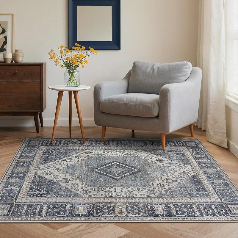 Alfombra Salon Sin Peluche,Alfombra Cocina Lavable Antideslizante,Alfombra Pasillo de Dormitorio,Alfombra Silla Escritorio,Comedor,Azul Oscuro,120x170 cm