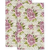 Wotinsi Pink Roses Hand Towel Set,Vintage Floral Hand Towels for Bathroom 2 Pack Soft Absorbent Decorative Dish Towel for Kitchen Sports Gym Yoga Home Decor 14 x 28 in