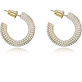 WOWORAMA Chunky Open Hoop Earrings for Women Gold Pave CZ Chunky Hoops Sparkly Crystal C Shaped Round Hoop Earrings Cubic Zirconia Thick Hoops Earrings