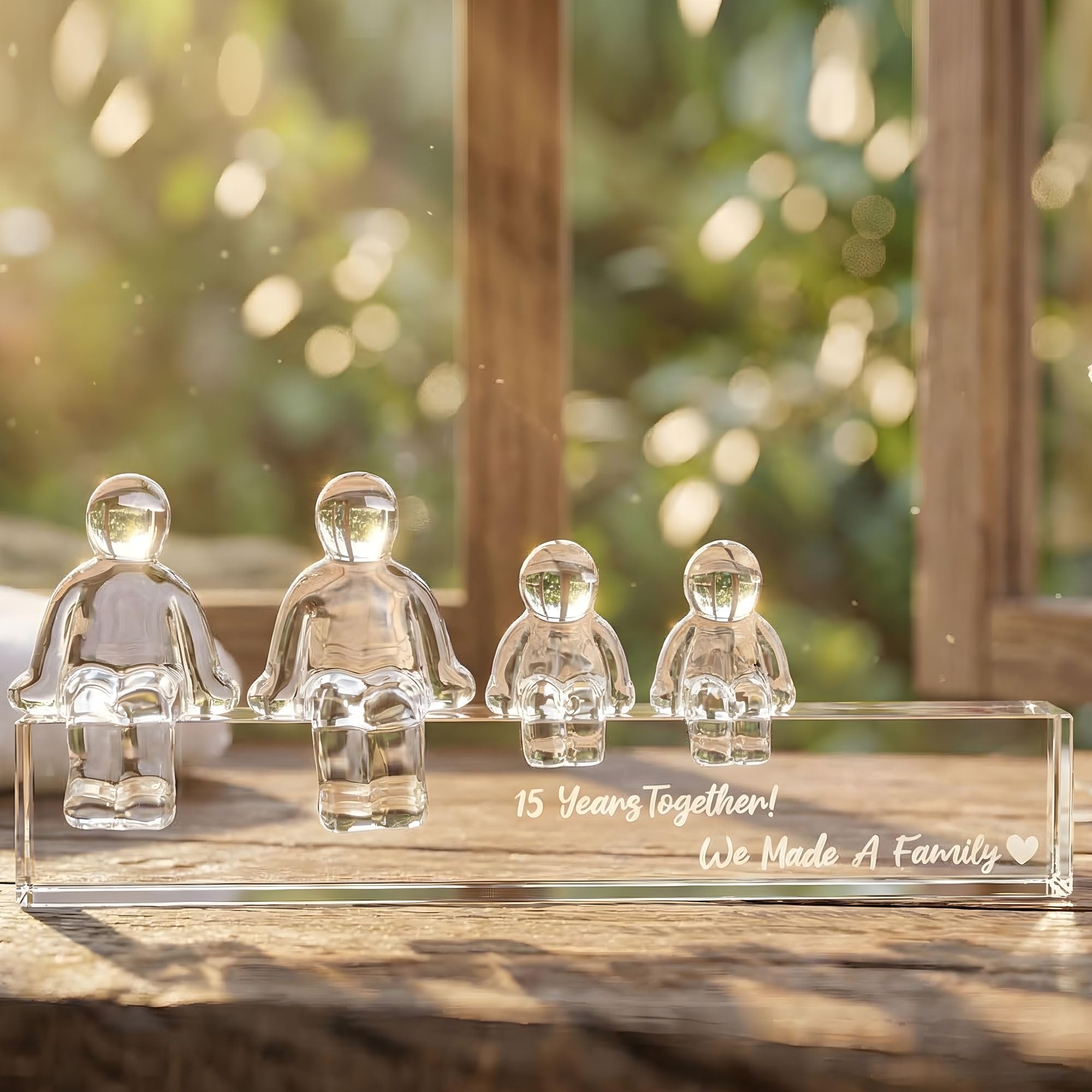Crystal 15th Anniversary Wedding Gifts for Her,15 Years for Him Husband 15 Years Together We Made A Family Glass Ornament (2 Children) — image 1