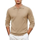 Cotrasen Mens Knit Polo Sweater Long Sleeve Polo Casual Lightweight Collar Sweaters Soft Ribbed Button Pullover