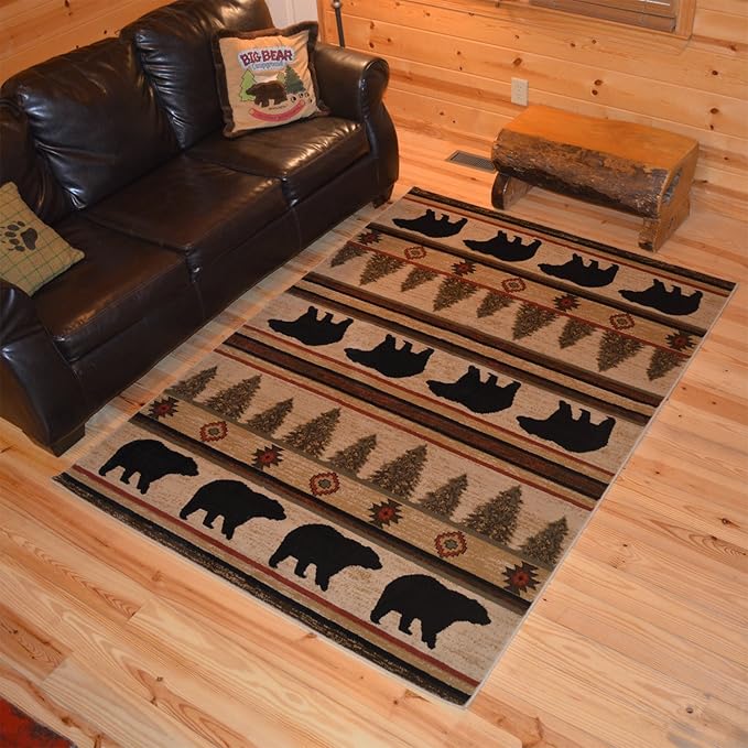 Rustic Lodge, Bear Cabin 5x7 Area Rug, 5'3"x7'3" Multi 7482 Kitchen & Dining