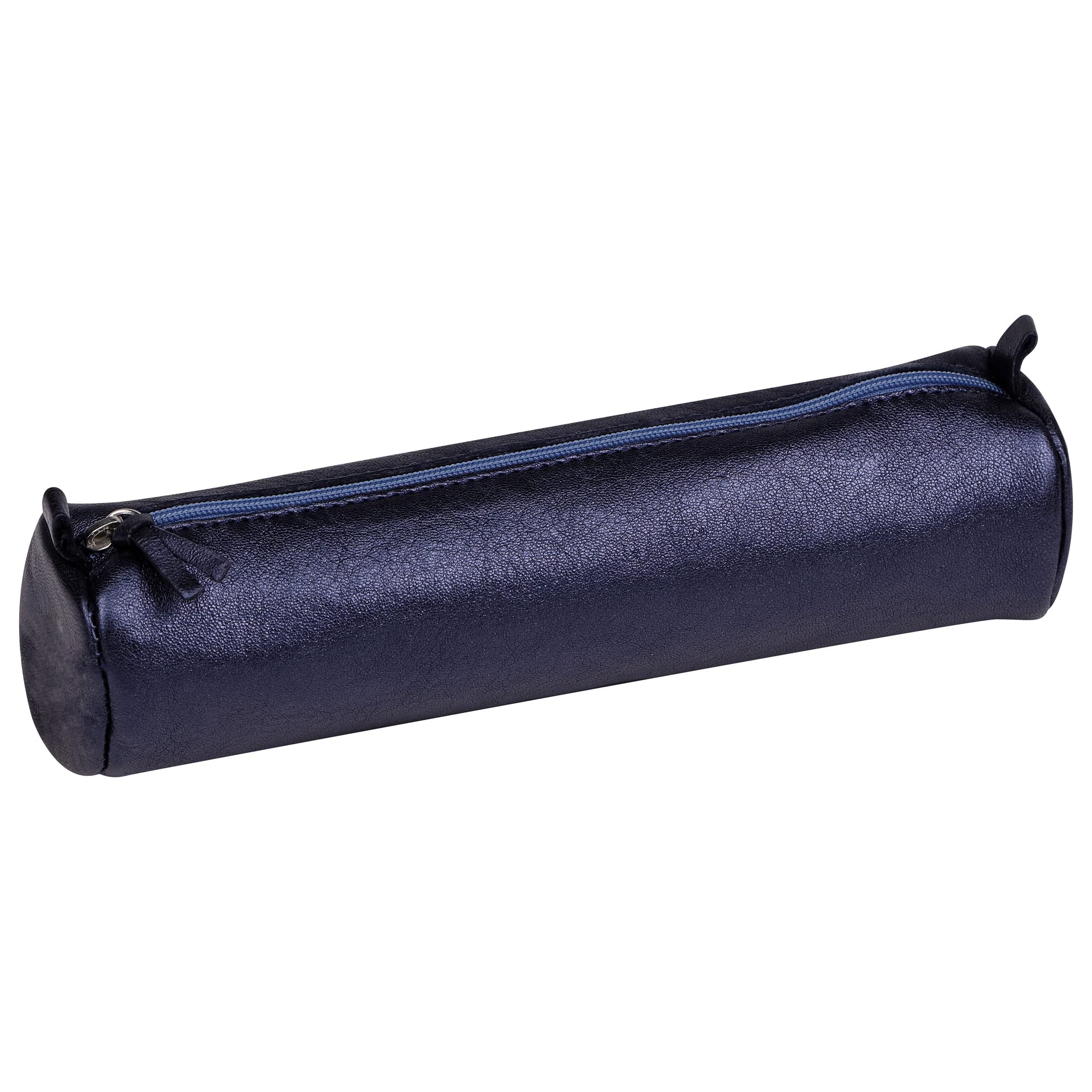 Clairefontaine 8694C - Round Iridescent Effect Petrol Blue School Pencil Case Ø5,5x22 cm in Genuine Lambskin Leather - School Supplies Pencil Case - Penholder