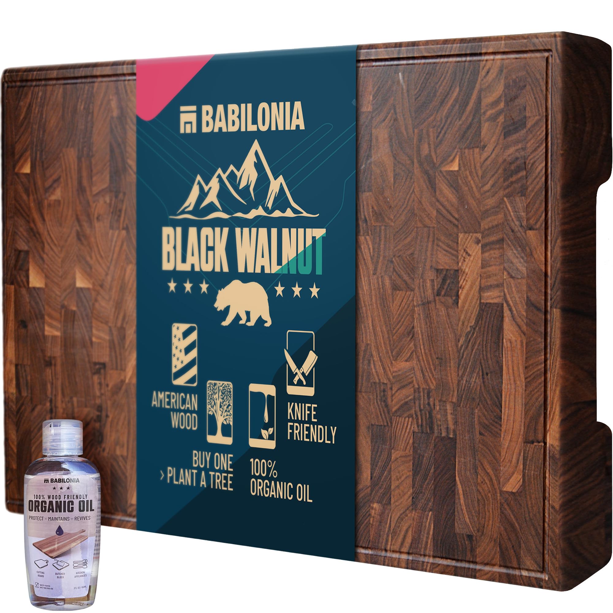 Photo 1 of American Black Walnut Cutting Board - 15.7 x 10.2 Inch (ExtraThick 1.7") Hardwood Butcher Block, Charcuterie, Heavy Duty End Grain Wood Chopping Board with Juice Groove & Handle (Oil & Plate Included)