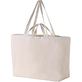 Firecolor Chic Large Sturdy Canvas Tote Bag -27" X 16" X 8" Extra Big Largest Grocery Shopping Beach Reusable Totes Bags