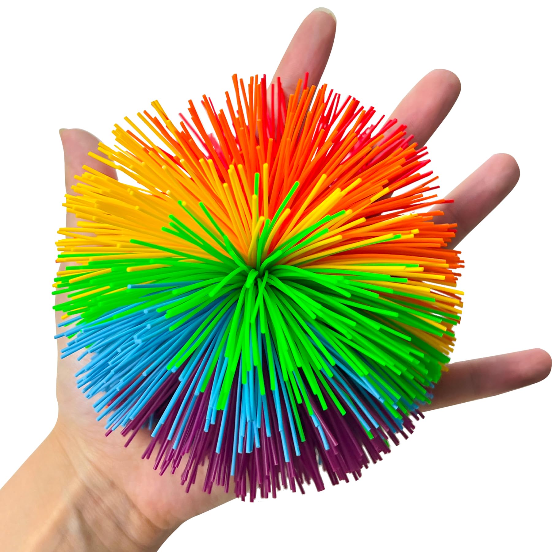 Photo 1 of 4.5 Inch Large Rainbow Stringy Ball - Silicone Bouncing Fluffy Juggling & Stress Ball for Kids & Adults