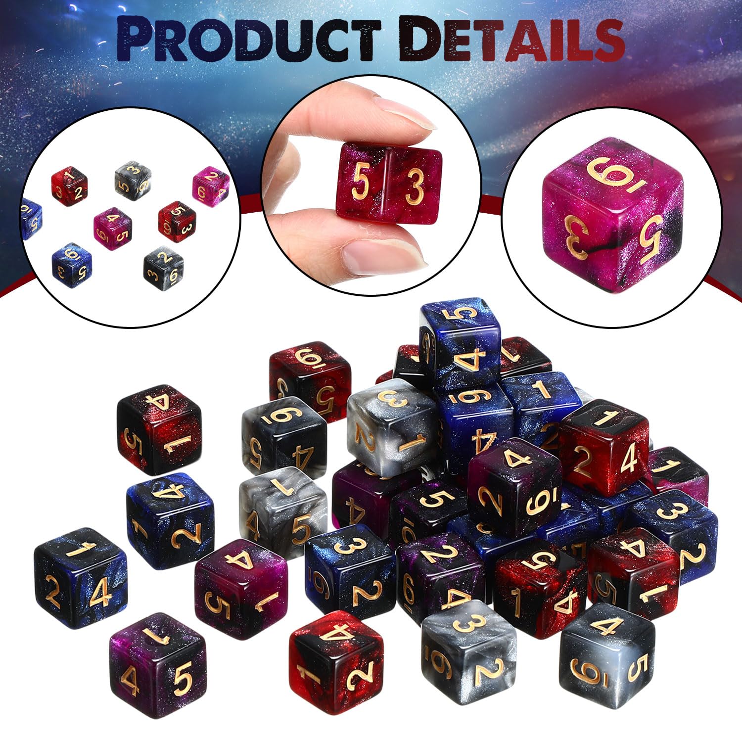 Poen 16mm Dice Set Bulk, 6 Sided Standard Colored Dices with Numbers, D6 Polyhedral Games Dice for Board Games, Parties(Vibrant Color,40 pcs)
