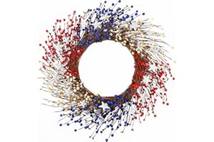 Sggvecsy 20Inch 4th of July Patriotic Day Wreath Red Blue White Berry Wreath Americana Flag Wreath with Metal Stars Patriotic Decorations for Memorial Day Independence Day Veterans Day Front Door Wall