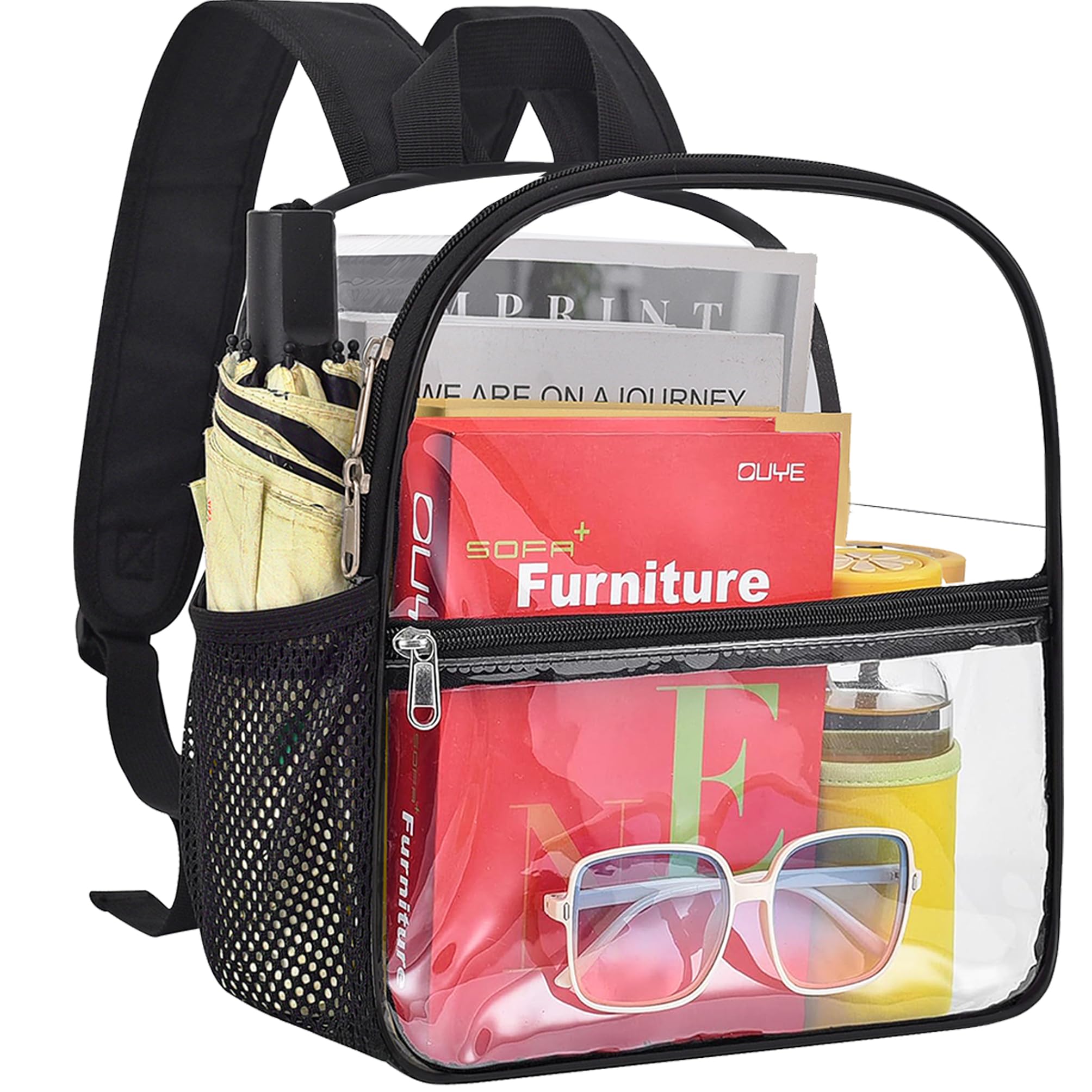 Photo 1 of Clear Backpack for Stadium Events - 12x12x6, Mini Small Clear Bag with Front Pocket for Concert Sport Events Work Travel(Black)