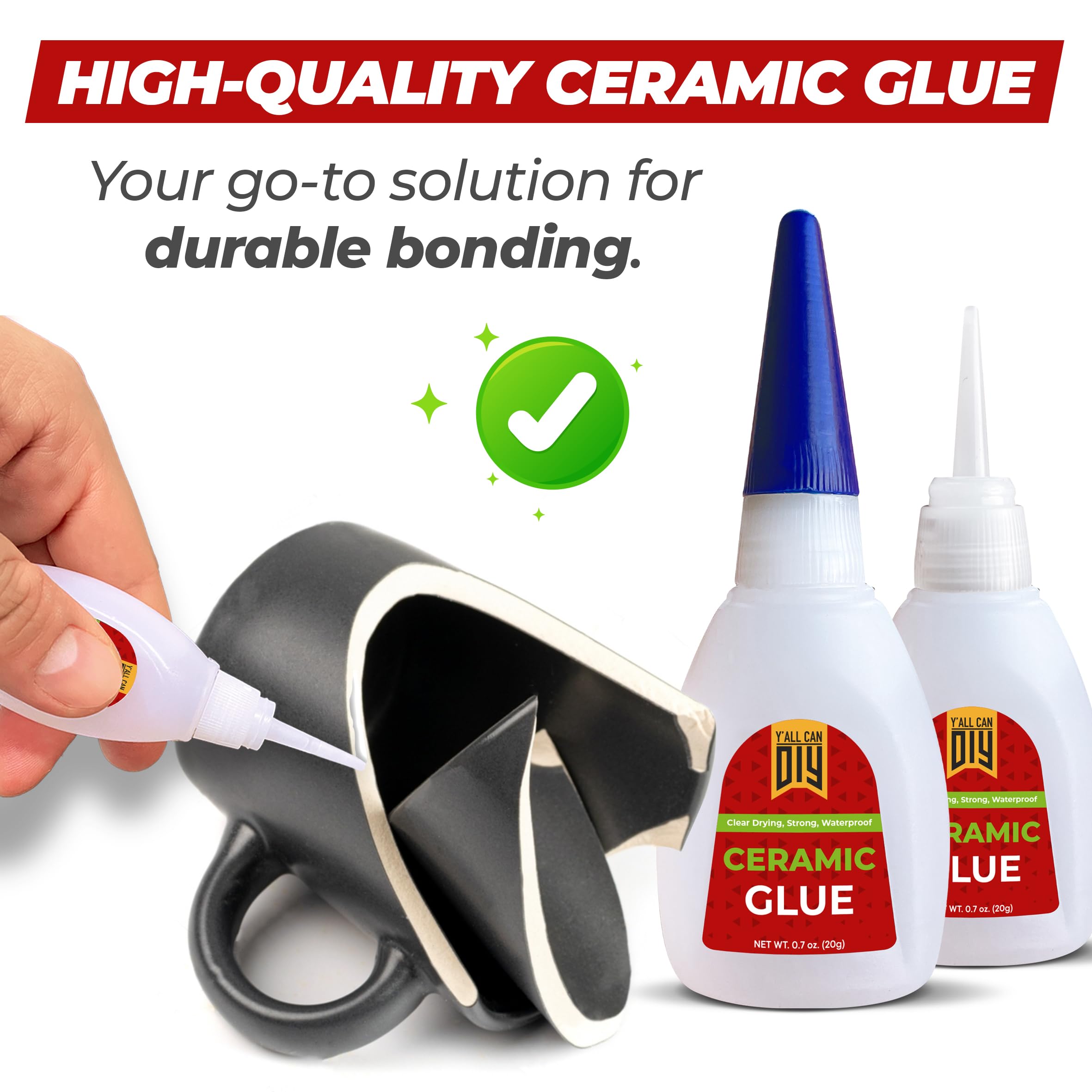 Waterproof Super Glue for Ceramic - Ceramic Glue Repair for Pottery, No Smell After Cure. Best Cyanoacrylate Based Adhesive for China and Porcelain - Cap Color May Vary (Blue or White)
