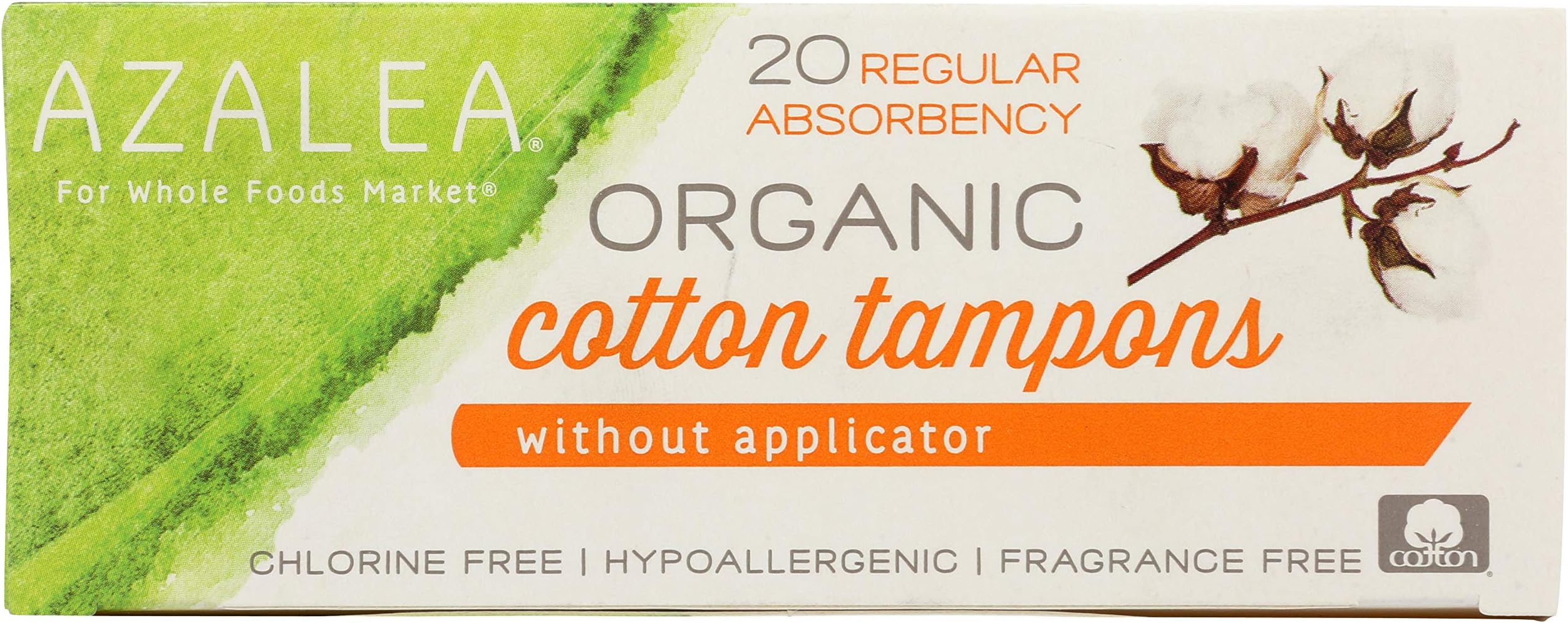 Azalea, Organic Cotton Tampons without Applicator, Regular, 20 ct