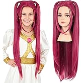 morvally 27.6 Inches Long Red Wig with 2 Ponytails - Anime Cosplay Wigs for Halloween Costume Party (Red, Small Head)