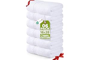 Utopia Towels 6 Piece Premium Hand Towels Set, 16 by 28 inches, 100% Ring Spun Cotton, Lightweight and Highly Absorbent Towels for Bathroom, Travel, Camp, Hotel, and Spa, White