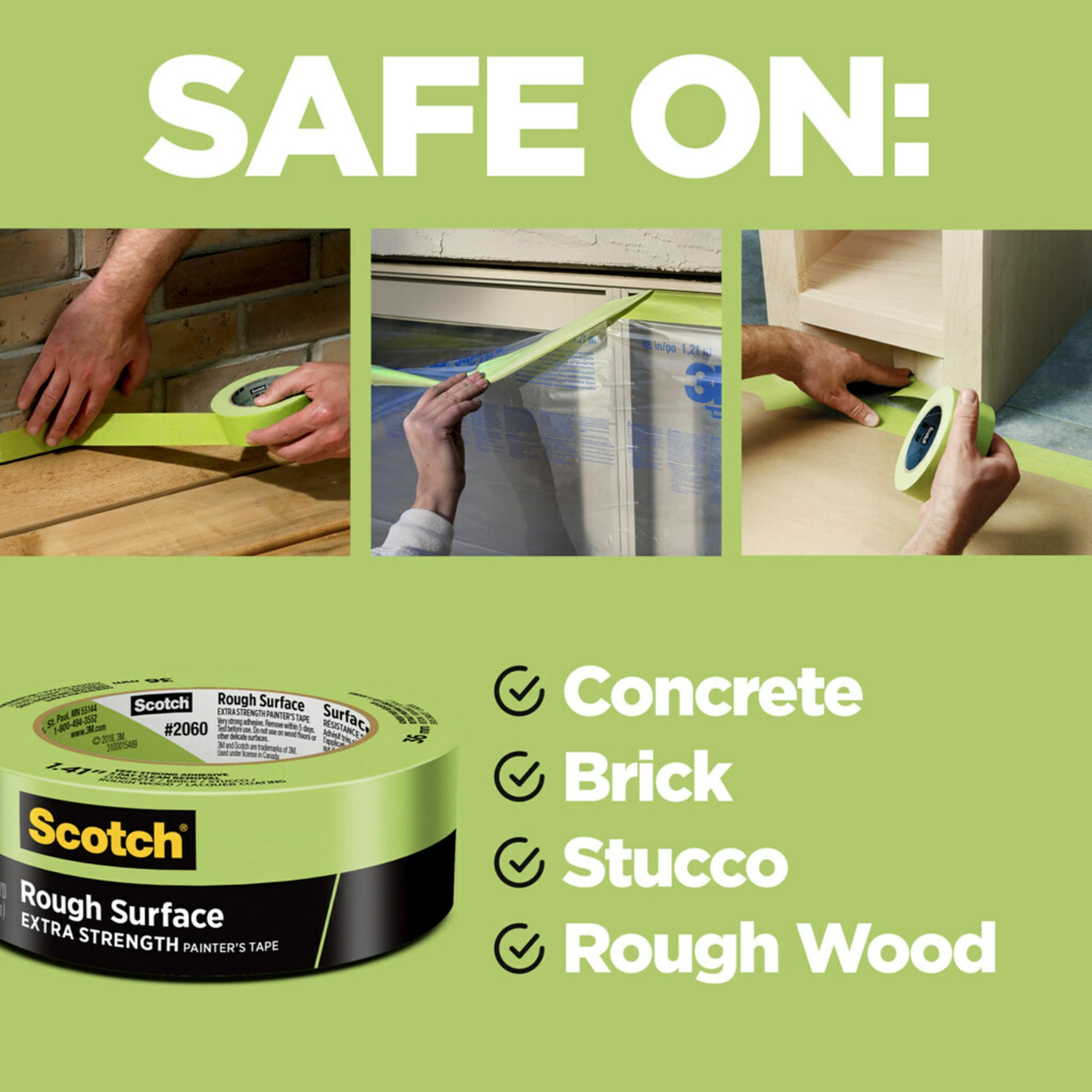 Scotch Rough Surface Extra Strength Painter's Tape, 1.88 in x 60.1 yd, Tape Protects Surfaces and Removes Easily, Rough Surface Painting Tape for Indoor and Outdoor Use, 1 Roll (2060-48MP)