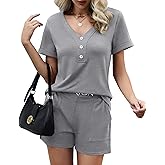 LOMON Womens Fashion 2 Piece Outfits Short Sleeve Tops Set Matching Shorts Loungewear Tracksuit Lounge Sets