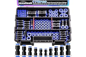 mxuteuk 170PCS Quick Connect Air Hose Fittings,1/8 1/4 5/16 3/8 1/2 inch & 4/6/8/10/12mm Straight Push to Connect Fittings,Quick Release Pneumatic Air Line Fitting