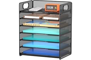 Samstar 7 Tier Paper Letter Tray, Mesh Desk File Organizer File Sorter Rack Shelves with Handles, Black