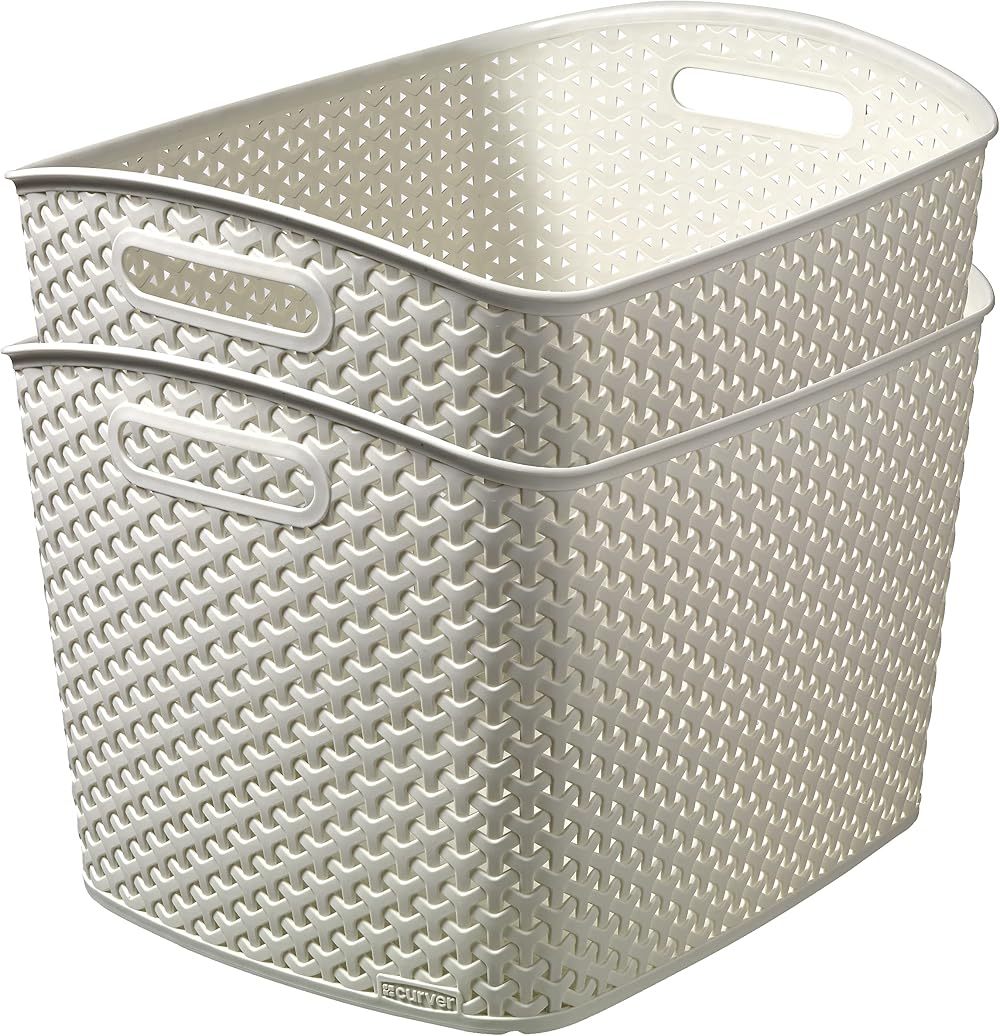 Curver My Style Rattan Effect Storage Baskets Set of 2 28 L Off White