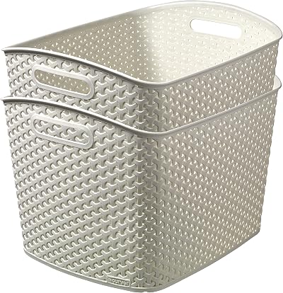 Curver My Style Rattan Effect Storage Baskets Set of 2 28 L Off White