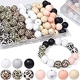 NUKAYAI 70Pcs Silicone Beads 15mm, Silicone Beads for Keychain Making Dark Leopard Print Focal Bead for DIY Bracelets and Necklace Crafts Making Bulk Rubber Bead (Classic Leopard)