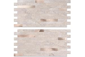 Yipscazo 20 Sheets PVC Wall Tiles Stick on Tiles for Backsplash Kitchen, Bathroom, Laundry Room, Camper, Fireplace (6'' X 12'', Stone)