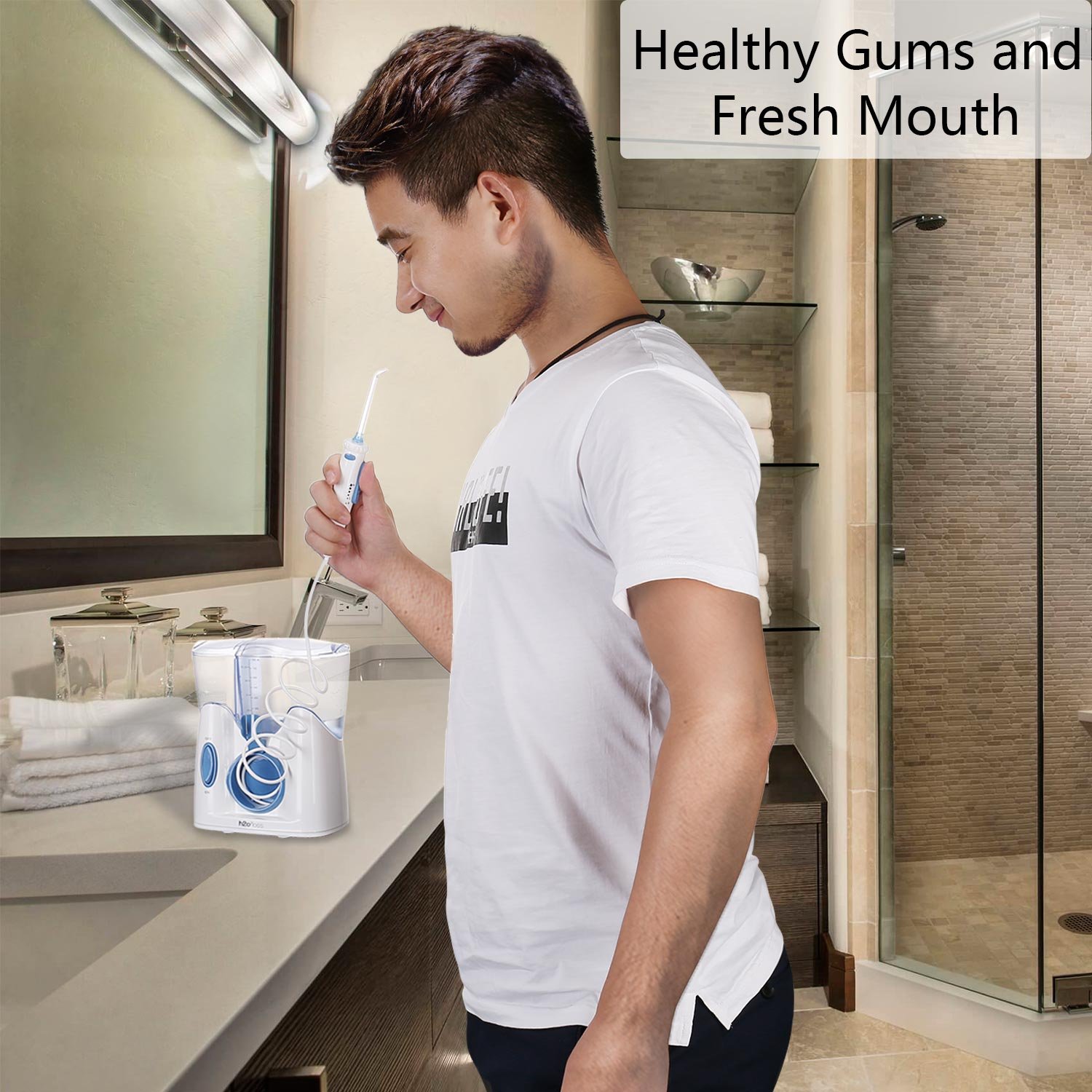 H2ofloss Dental Water Flosser for Teeth Cleaning With 12 Multifunctional Tips & 800ml Capacity, Professional Countertop Oral Irrigator Quiet Design(HF-9 whisper): Beauty