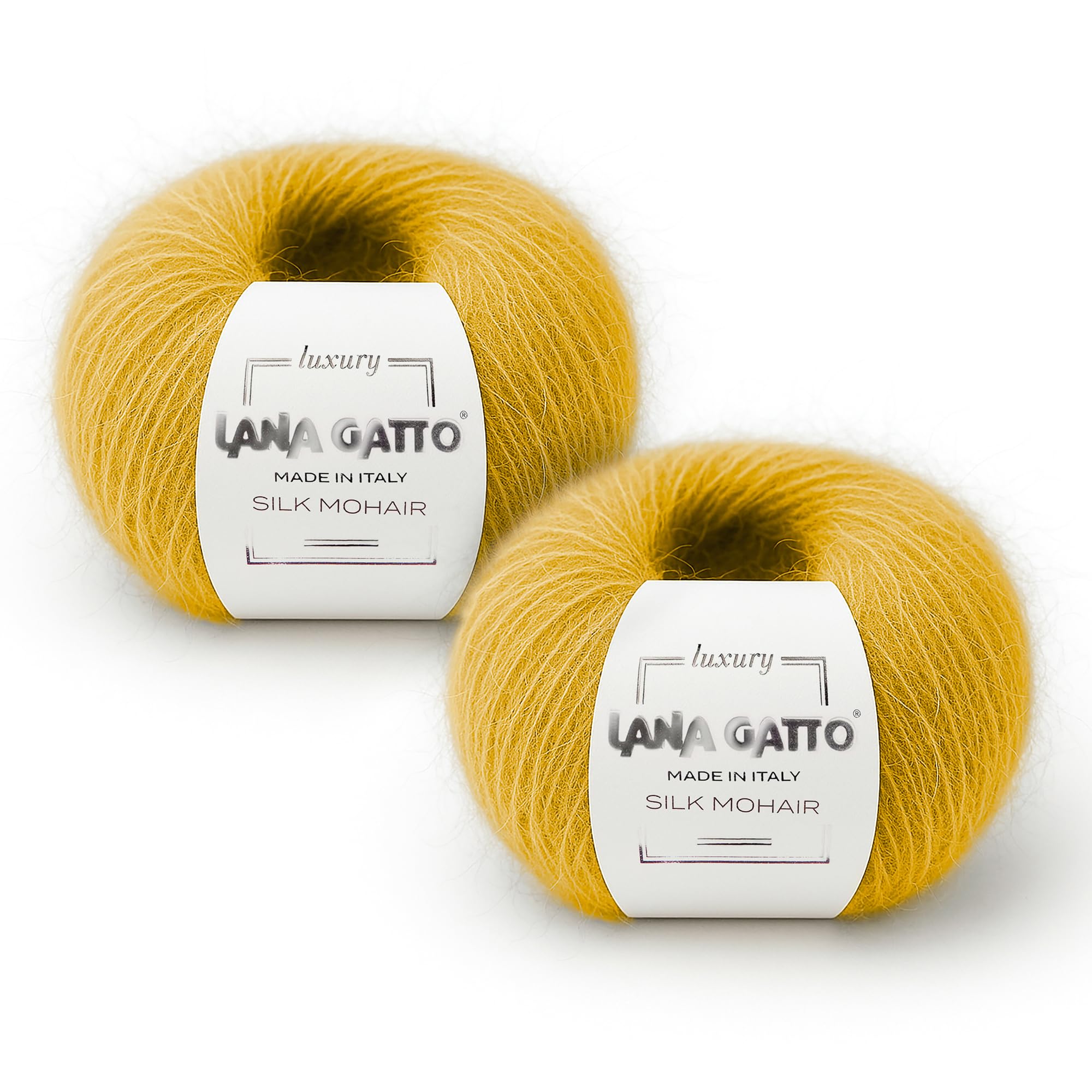 Mohair Silk Yarns for Knitting, Lana Gatto Luxury Silk Mohair Line, 50 gr., 424 mt, / 1,8 oz., 464 yds,(Yellow - 14531, 2)