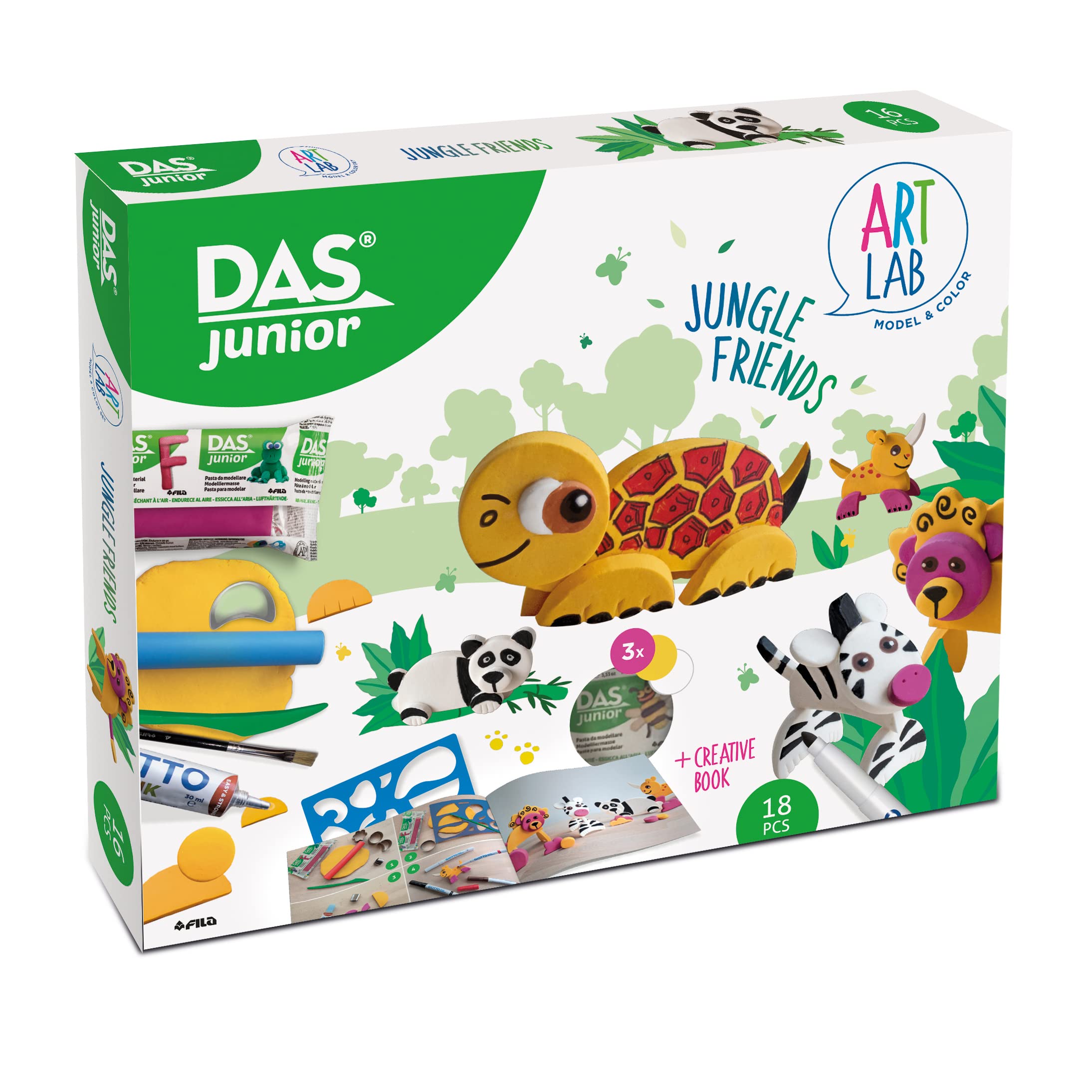 DAS Junior Modelling Clay Art Lab Jungle Friends Creative Set, Large Kit, For Schools and Art Classes