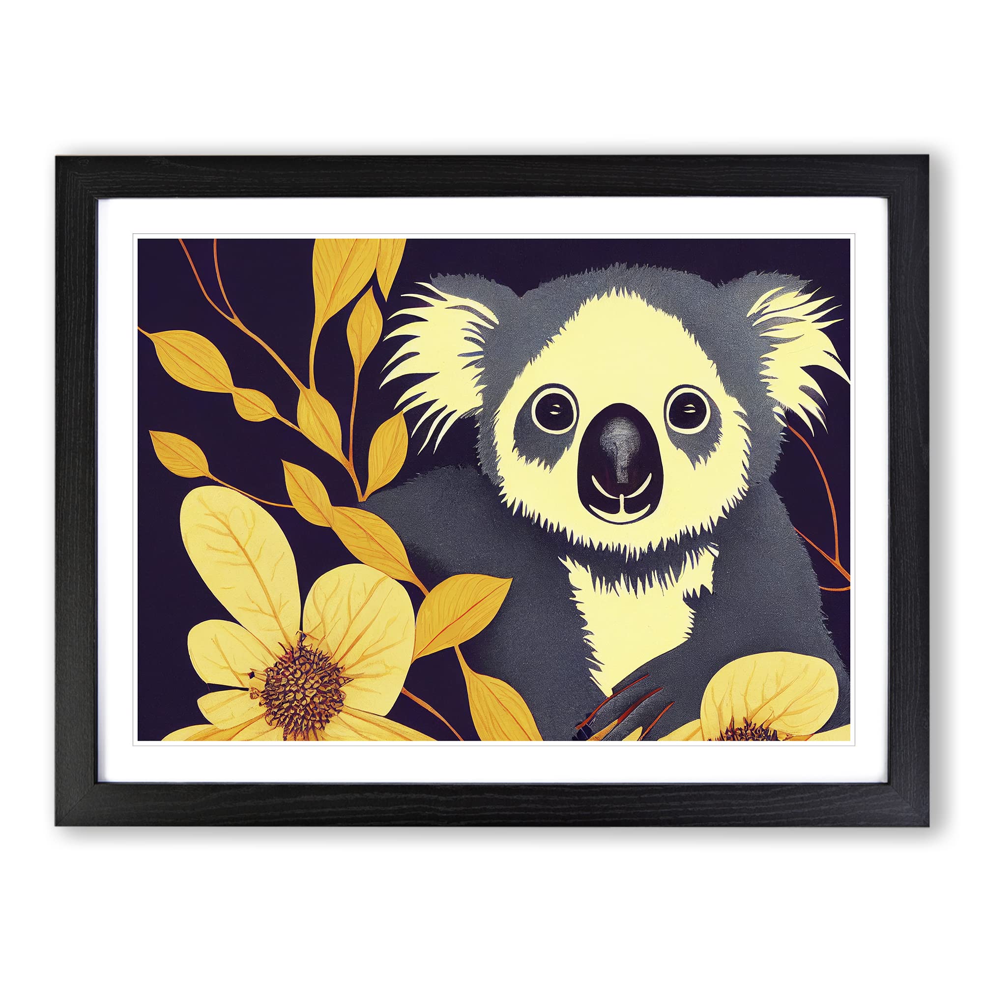 Modern Art Koala Bear Abstract Framed Print | A3 Black Framed Wall Art | Ready to Hang | Abstract Animal Picture | Living Room Bedroom Lounge Office