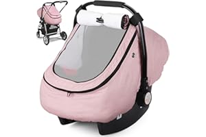 Rquite Car Seat Cover Baby, Carseat Covers Boy Girl, 2 Layers Window -Breathable Mesh & Wind/Sun Shade, Infant Car Seat Canopy Baby Carrier/Stroller Cover, Fit Spring, Fall, Winter, Cold Weather