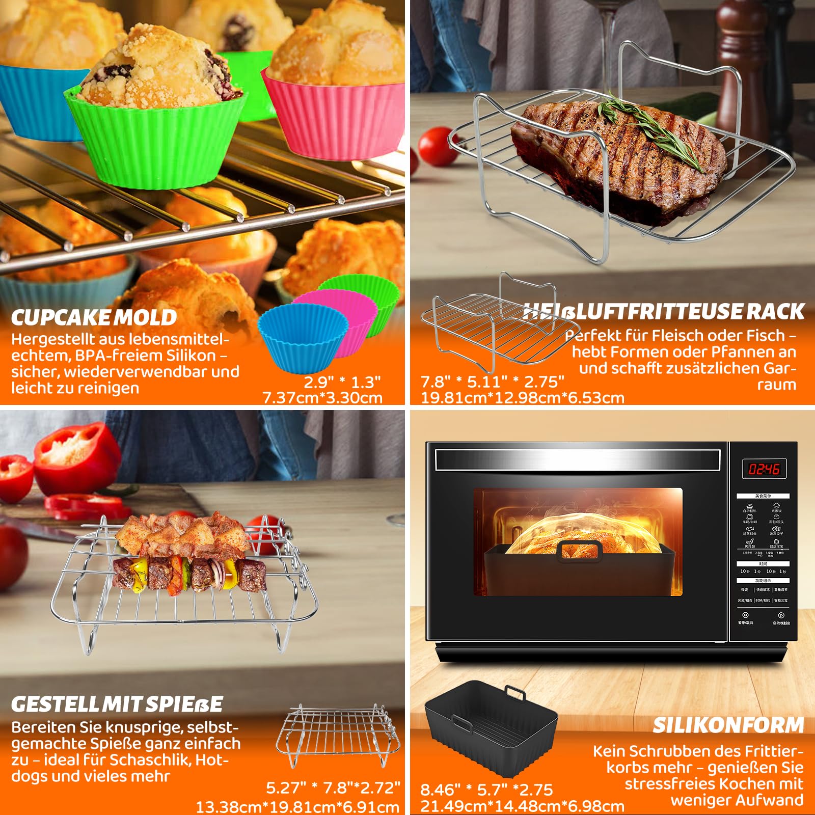 Ninja Heißluftfritteuse Zubehör - Airfryer Zubehör Set für Ninja Foodi Max Dual Zone AF400EU/AF300EU, AF400EUCP, DZ400EU, 7,6L–9,5L | BPA-frei, Spülmaschinenfest, Wiederverwendbar 6