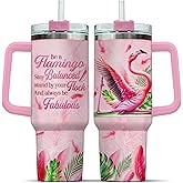 Tumbler 40 Oz With Handle Lid And Straw, Flamingo Tropical, Adults Tumblers Modern Red Quartz Simple Stainless Camelia Primrose Rose Women Funny Glitter Steel, Flamingo Gifts