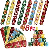 FOIMAS 48pcs Christmas Slap Bracelets,Xmas Santa Reindeer Snap Bracelet Wristband for Kids Christmas Stocking Stuffer Bag Filler Party Favor Supply