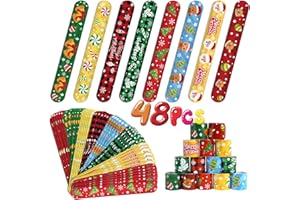 FOIMAS 48pcs Christmas Slap Bracelets,Xmas Santa Reindeer Snap Bracelet Wristband for Kids Christmas Stocking Stuffer Bag Filler Party Favor Supply
