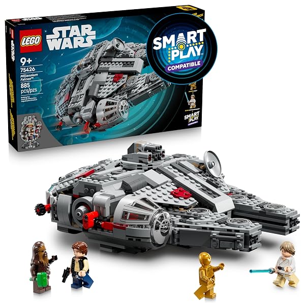 LEGO STAR WARS SMART PLAY: MILLENNIUM FALCON STARSHIP BUILDING TOY FOR KIDS – COMPATIBLE SET WITH 4 SMART TAGS AND 4 MINIFIGURES – GIFT FOR BOYS, GIRLS AND FANS AGES 9+ – 75426
