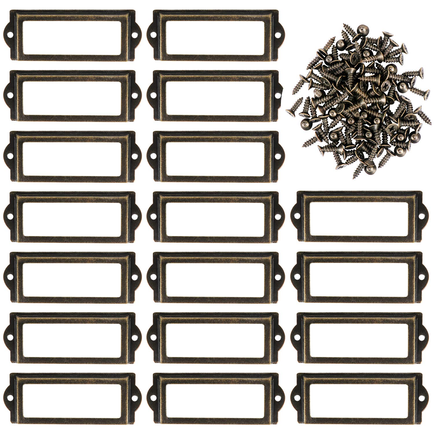 Kyrio 30Pcs Metal Label Holders Furniture Drawer Cabinet Card Holder Tag Name Plate Label Frames with Screws for Office Library Bookshelf Shelves Bronze (L-3.26 X 1.3" / 83 X 33mm)