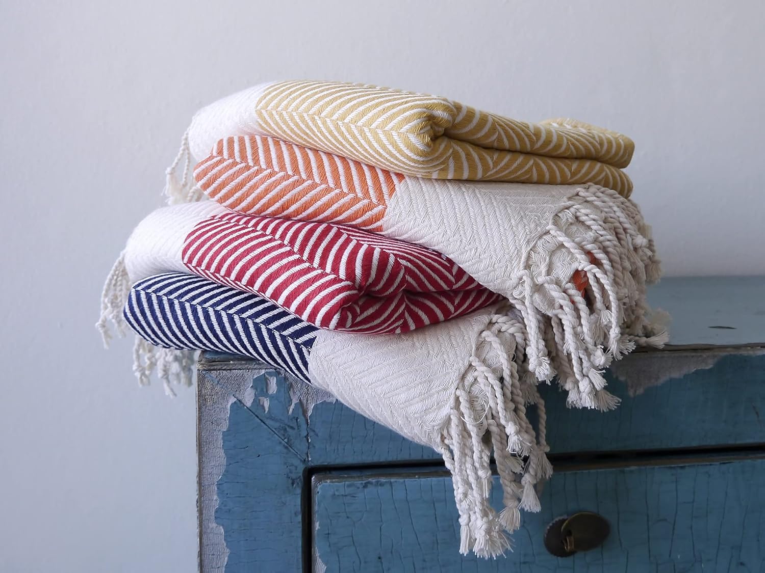 Mustard Yellow Herringbone Cotton Throw Blanket, Handmade, 220x100 cm