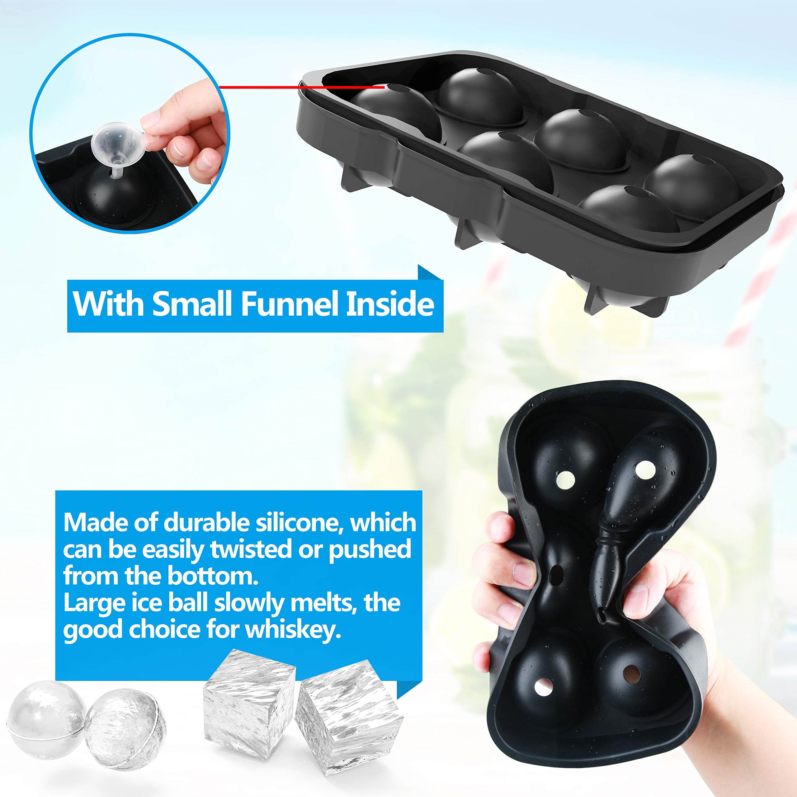 Ice Cube Trays - Silicone Ice Cube Tray Large for Cocktail Whiskey Big Ice Ball Maker Ice Mold, 4 Pack