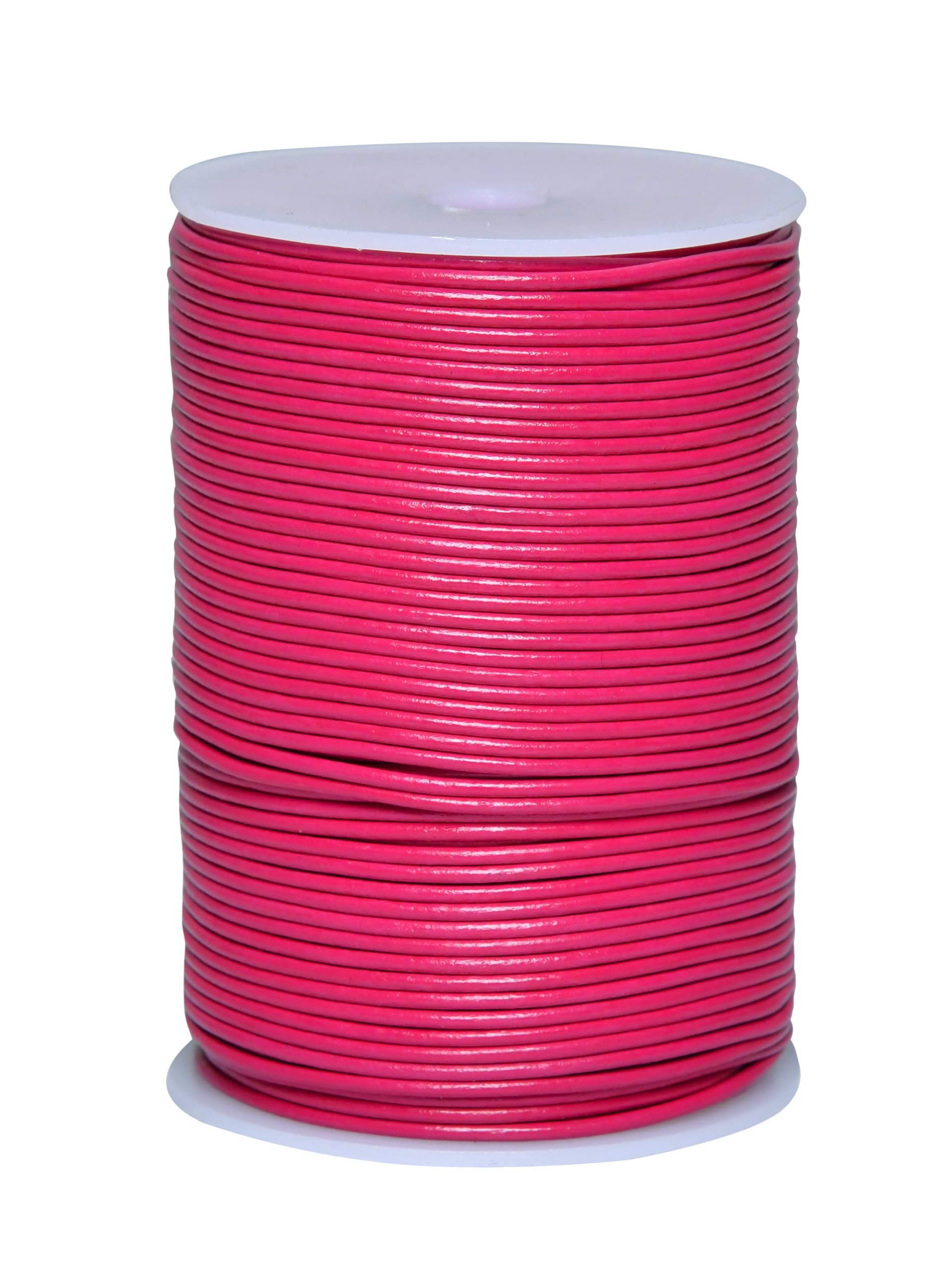 Cords Essentials Round Genuine Leather String Cord, Rope for Jewelry Making, Necklaces, Bracelets, Kumihimo Braiding, Wraps, Crafts and Hobby Projects (Pink, 2.0 MM)