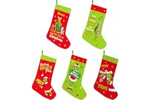 IDEAPRON Funny Christmas Stocking, 5 Pack 16 Inch Large Xmas Stockings, Whoville Christmas Decorations, Holiday Party Supplies, Fireplace Mantel Christmas Tree Ornaments, White Elephant Gifts for Women Men